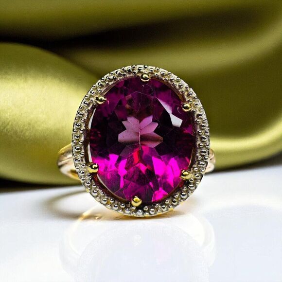 10K Gold -LARGE Natural Indian Garnet Ring - Sz 7 - 6.5CT Purple Rhodolite -3.9g - Picture 3 of 16